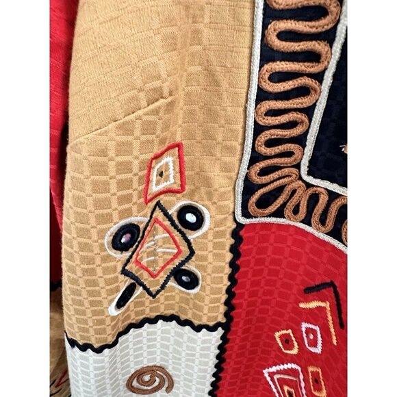 NWT INDIGO MOON Patchwork Applique Jacket 2X Button Artsy Hippie Boho Chic Aztec - Picture 4 of 13